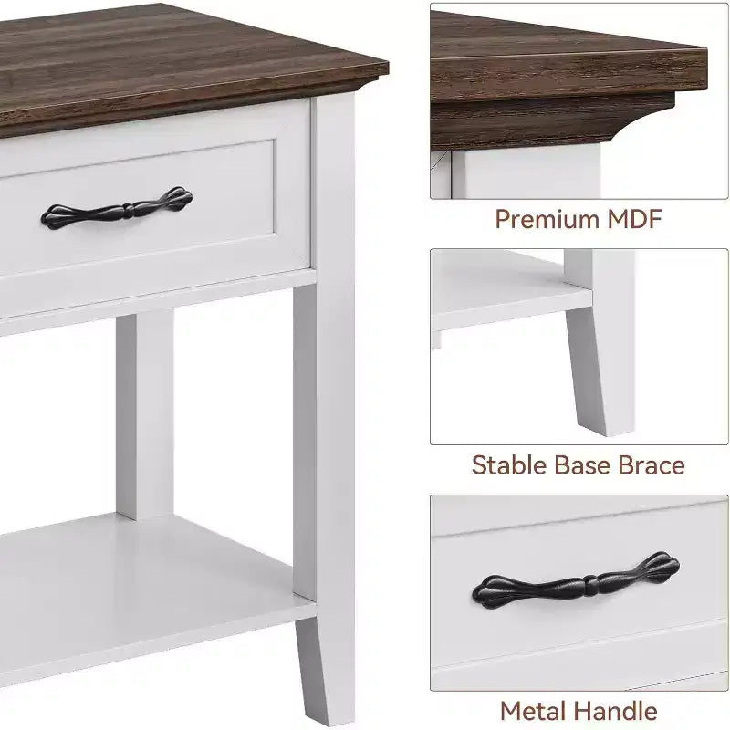 Nightstand with Drawer and 2-Tier Storage Shelves, Versatile End Table for Bedroom, Living Room, Dorm, and Small Spaces