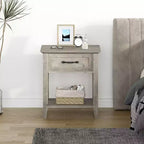 Nightstand with Drawer and 2-Tier Storage Shelves, Versatile End Table for Bedroom, Living Room, Dorm, and Small Spaces