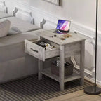 Nightstand with Drawer and 2-Tier Storage Shelves, Versatile End Table for Bedroom, Living Room, Dorm, and Small Spaces