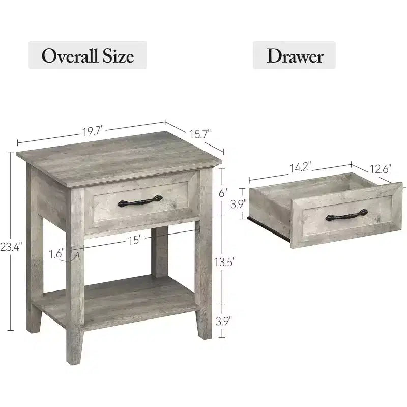 Nightstand with Drawer and 2-Tier Storage Shelves, Versatile End Table for Bedroom, Living Room, Dorm, and Small Spaces