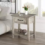 Nightstand with Drawer and 2-Tier Storage Shelves, Versatile End Table for Bedroom, Living Room, Dorm, and Small Spaces