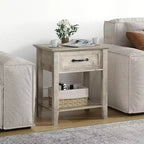 Nightstand with Drawer and 2-Tier Storage Shelves, Versatile End Table for Bedroom, Living Room, Dorm, and Small Spaces