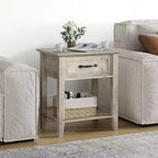 Nightstand with Drawer and 2-Tier Storage Shelves, Versatile End Table for Bedroom, Living Room, Dorm, and Small Spaces