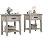 Nightstand with Drawer and 2-Tier Storage Shelves, Versatile End Table for Bedroom, Living Room, Dorm, and Small Spaces