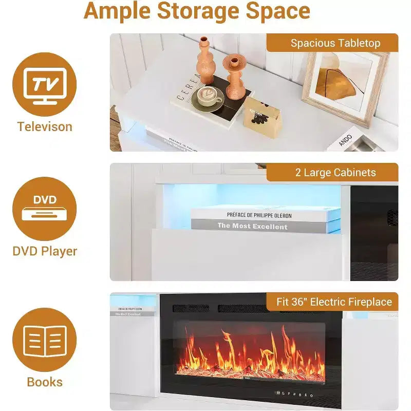 TV Stand for TV Up to 75 Inch, Modern Entertainment Center with Storage Cabinet, Fits into 36 Electric Fireplace