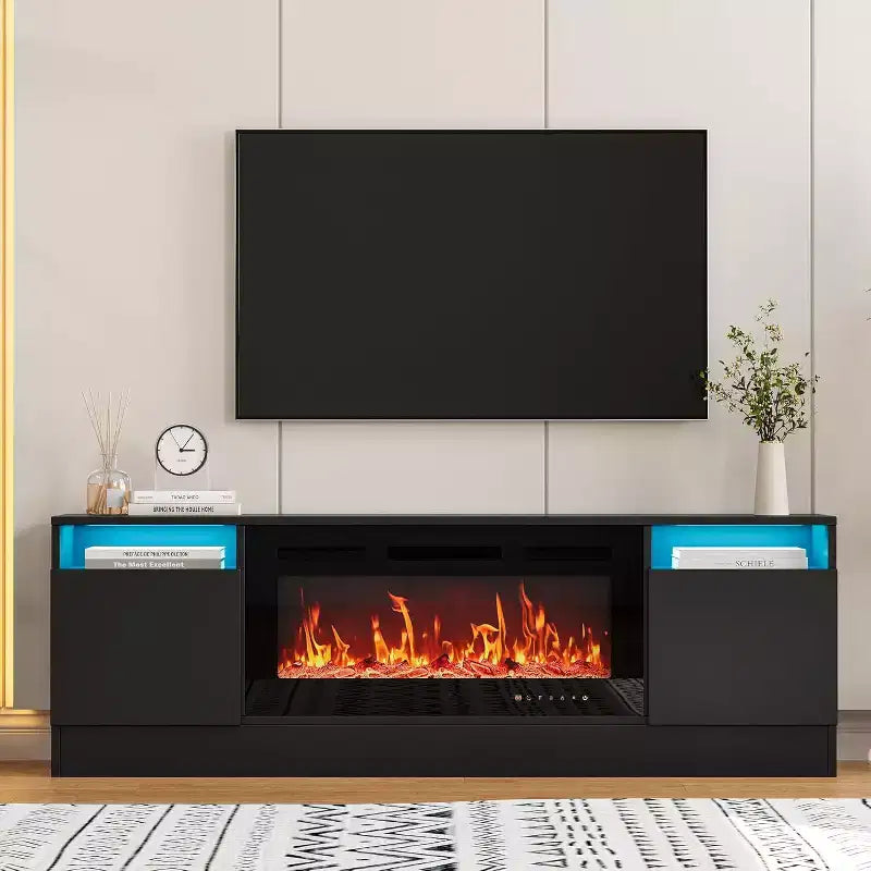 TV Stand for TV Up to 75 Inch, Modern Entertainment Center with Storage Cabinet, Fits into 36 Electric Fireplace