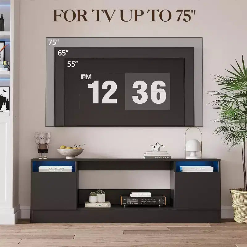TV Stand for TV Up to 75 Inch, Modern Entertainment Center with Storage Cabinet, Fits into 36 Electric Fireplace