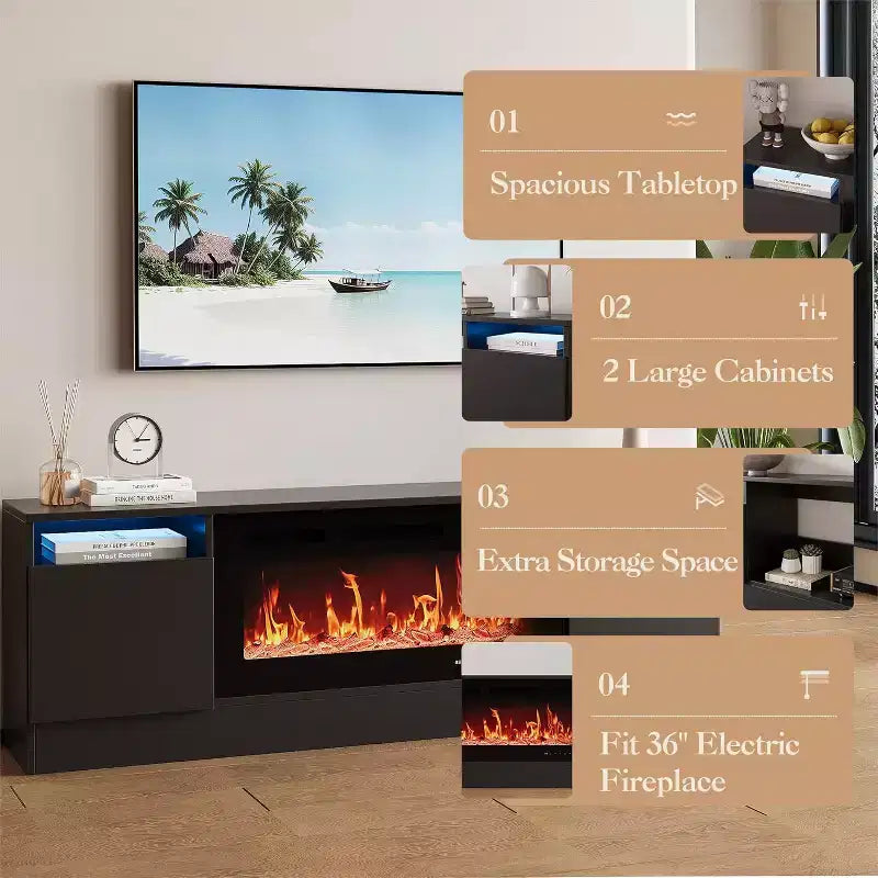 TV Stand for TV Up to 75 Inch, Modern Entertainment Center with Storage Cabinet, Fits into 36 Electric Fireplace