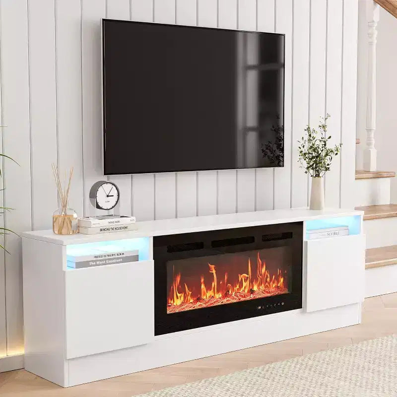 TV Stand for TV Up to 75 Inch, Modern Entertainment Center with Storage Cabinet, Fits into 36 Electric Fireplace
