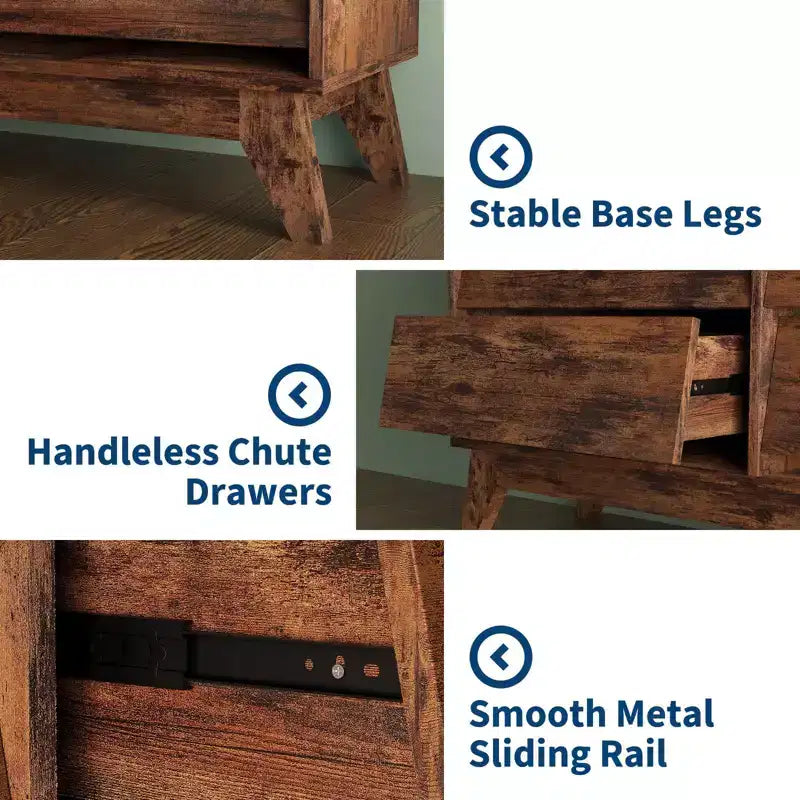 6 Drawer Dresser, 57 Wide Vintage Chest of Drawers with Bevel Design, Modern Dresser TV Stand for Bedroom, Living Room, Entryway and Closet