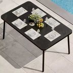 Iron Dining Table - Built-In Tempered Glass Tabletop, Cut-Off Design, Durable Metal Frame, Modern Glass Top Dining Table