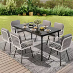 Iron Dining Table - Built-In Tempered Glass Tabletop, Cut-Off Design, Durable Metal Frame, Modern Glass Top Dining Table