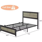 Bed Frame with Charging Station, Industrial Design Platform Bed Frame with Headboard and Metal Slated Frame, No Spring Box Need, Easy Assembly