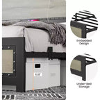 Bed Frame with Charging Station, Industrial Design Platform Bed Frame with Headboard and Metal Slated Frame, No Spring Box Need, Easy Assembly