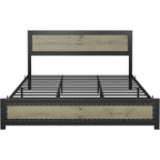 Bed Frame with Charging Station, Industrial Design Platform Bed Frame with Headboard and Metal Slated Frame, No Spring Box Need, Easy Assembly