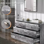 VINGLI Washed Gray Dresser, 6 Drawer Dresser, 53.9 Long Dresser with Textured Drawer Front, Wood Grey Dresser Chest