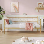 Gold Metal Twin Daybed, Single Bed, Steel Slat Support, Modern Space-Saving Frame