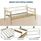 Gold Metal Twin Daybed, Single Bed, Steel Slat Support, Modern Space-Saving Frame