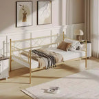 Gold Metal Twin Daybed, Single Bed, Steel Slat Support, Modern Space-Saving Frame