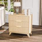 VINGLI 31.5W Tall Nightstand with Drawers, Fluted Nightstand Wood, Mid Century Modern Night Stand 3 Drawer