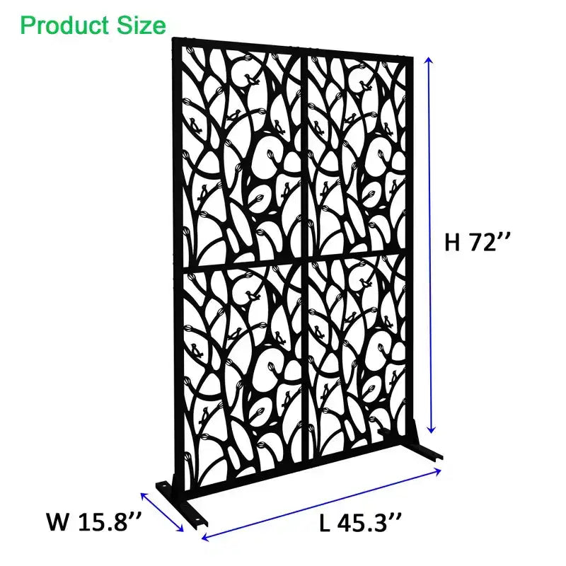 MAYEERTY 3.86Ft Black Bird Iron Privacy Screen, Freestanding Indoor Outdoor Divider