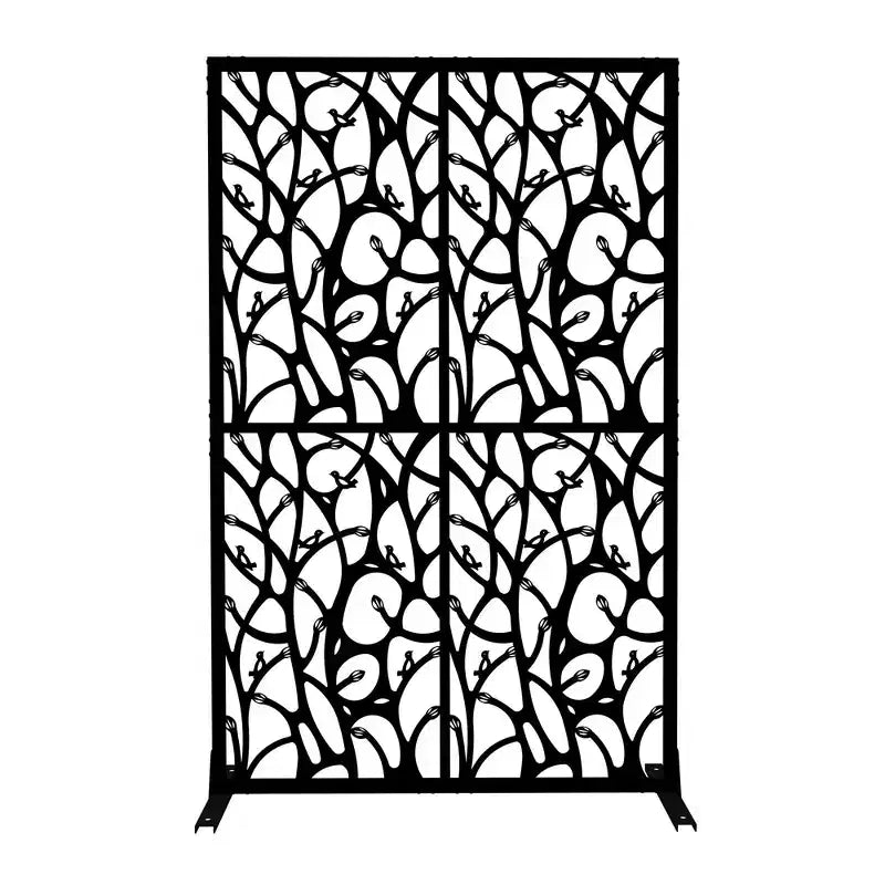 MAYEERTY 3.86Ft Black Bird Iron Privacy Screen, Freestanding Indoor Outdoor Divider