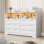 55 Inch Wooden 6 Drawer Dresser for Bedroom with Led Light, and Large Capacity Storage, Wide Storage Dressers Organizer for Closet and Living Room