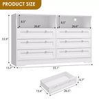 55 Inch Wooden 6 Drawer Dresser for Bedroom with Led Light, and Large Capacity Storage, Wide Storage Dressers Organizer for Closet and Living Room