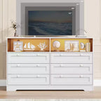 55 Inch Wooden 6 Drawer Dresser for Bedroom with Led Light, and Large Capacity Storage, Wide Storage Dressers Organizer for Closet and Living Room