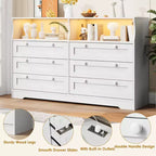 55 Inch Wooden 6 Drawer Dresser for Bedroom with Led Light, and Large Capacity Storage, Wide Storage Dressers Organizer for Closet and Living Room