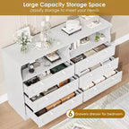 55 Inch Wooden 6 Drawer Dresser for Bedroom with Led Light, and Large Capacity Storage, Wide Storage Dressers Organizer for Closet and Living Room