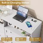 55 Inch Wooden 6 Drawer Dresser for Bedroom with Led Light, and Large Capacity Storage, Wide Storage Dressers Organizer for Closet and Living Room
