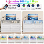 55 Inch Wooden 6 Drawer Dresser for Bedroom with Led Light, and Large Capacity Storage, Wide Storage Dressers Organizer for Closet and Living Room