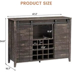 Acekool Bar Cabinet, 47 Buffet Server Sideboard with Sliding Barn Doors, Farmhouse Storage Cabinet with Adjustable Shelf for Dining Room Dark Brown