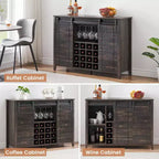 Acekool Bar Cabinet, 47 Buffet Server Sideboard with Sliding Barn Doors, Farmhouse Storage Cabinet with Adjustable Shelf for Dining Room Dark Brown