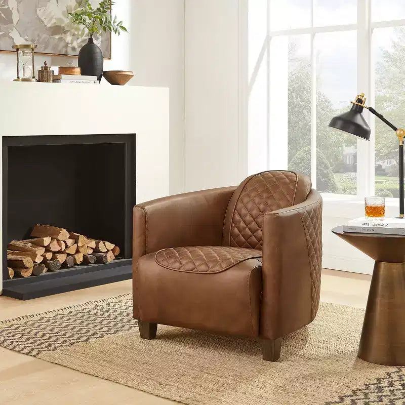 Art Leon Leather Accent Chair with Quilted Design for Timeless Comfort