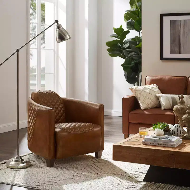 Art Leon Leather Accent Chair with Quilted Design for Timeless Comfort