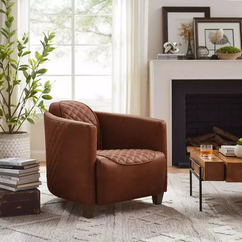 Art Leon Leather Accent Chair with Quilted Design for Timeless Comfort