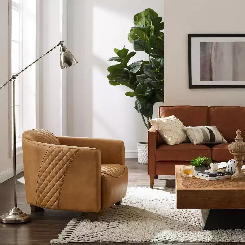 Art Leon Leather Accent Chair with Quilted Design for Timeless Comfort