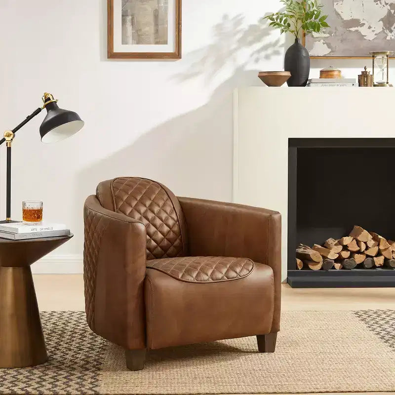 Art Leon Leather Accent Chair with Quilted Design for Timeless Comfort