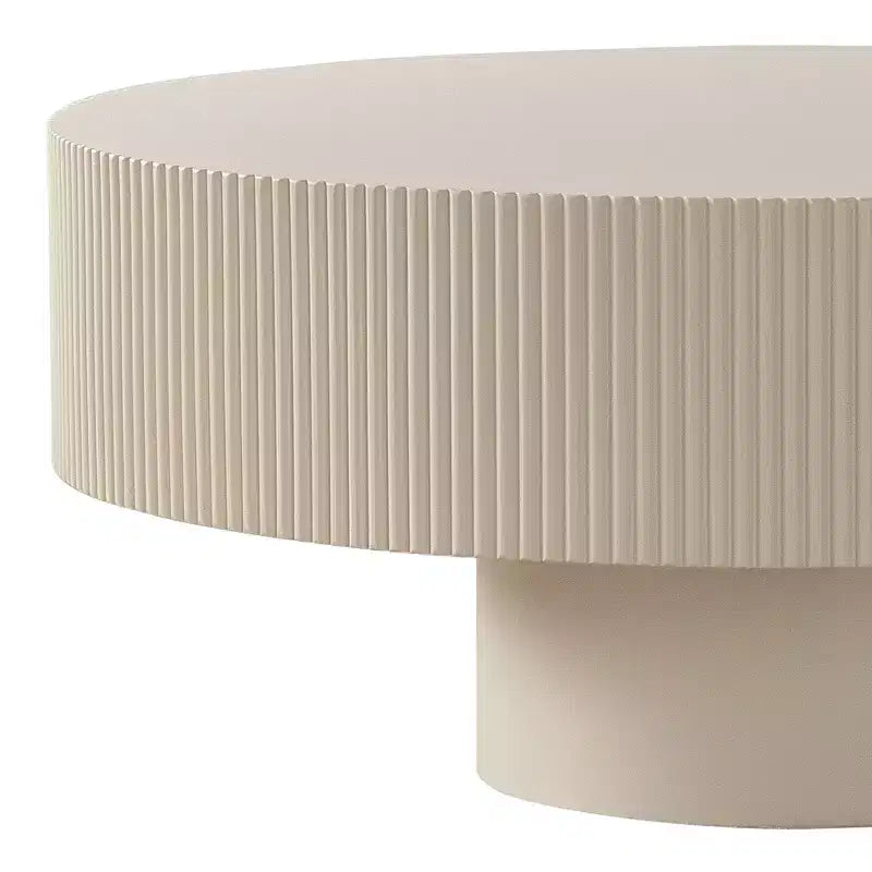 Maxax White Modern Round Coffee Table, 34.25 Wooden Drum Center Table.Contemporary Accent Coffee Table for Living Room, Apartment, Office
