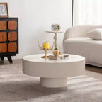 Maxax White Modern Round Coffee Table, 34.25 Wooden Drum Center Table.Contemporary Accent Coffee Table for Living Room, Apartment, Office