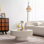Maxax White Modern Round Coffee Table, 34.25 Wooden Drum Center Table.Contemporary Accent Coffee Table for Living Room, Apartment, Office