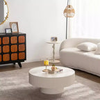 Maxax White Modern Round Coffee Table, 34.25 Wooden Drum Center Table.Contemporary Accent Coffee Table for Living Room, Apartment, Office