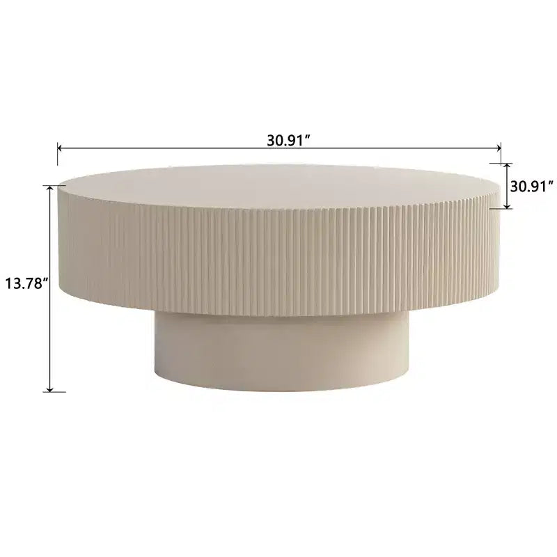 Maxax White Modern Round Coffee Table, 34.25 Wooden Drum Center Table.Contemporary Accent Coffee Table for Living Room, Apartment, Office