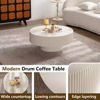Maxax White Modern Round Coffee Table, 34.25 Wooden Drum Center Table.Contemporary Accent Coffee Table for Living Room, Apartment, Office