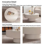 Maxax White Modern Round Coffee Table, 34.25 Wooden Drum Center Table.Contemporary Accent Coffee Table for Living Room, Apartment, Office