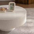 Maxax White Modern Round Coffee Table, 34.25 Wooden Drum Center Table.Contemporary Accent Coffee Table for Living Room, Apartment, Office