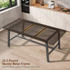 Industrial Style Dining Table for 6-8, 70.87 Long Wooden Kitchen Table with Durable Metal Frame, Black Finish, For Dining Room or Kitchen