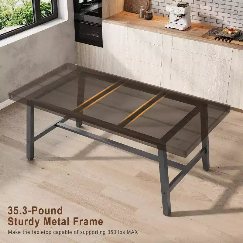 Industrial Style Dining Table for 6-8, 70.87 Long Wooden Kitchen Table with Durable Metal Frame, Black Finish, For Dining Room or Kitchen